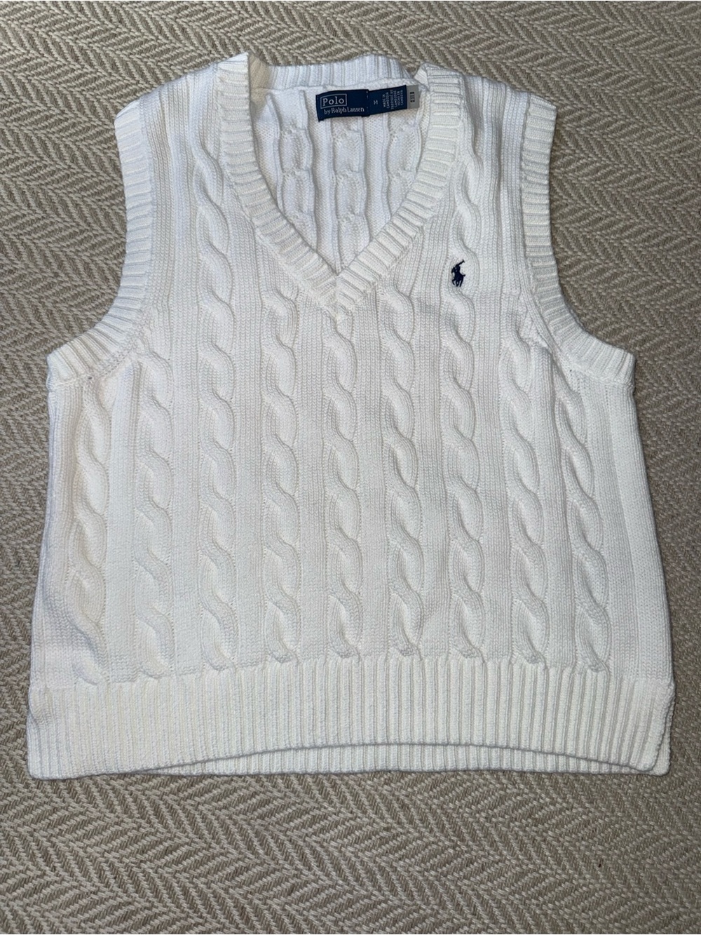 Polo Ralph Lauren White Cable Knit V-Neck Sleeveless Sweater Vest size M - Picture 2 of 5